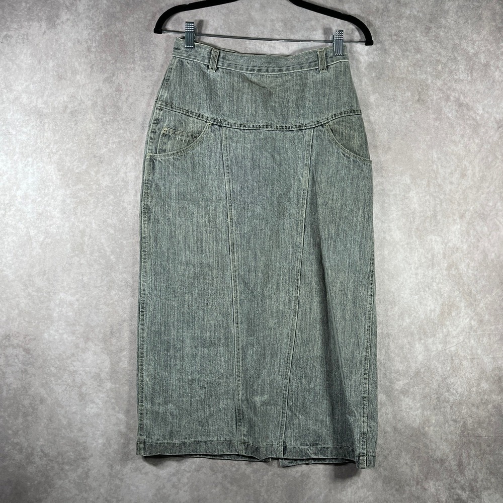 Vintage Vivaldi Pencil Skirt Women 10 Gray‎ Denim Midi Back Slit Pockets Y2K 90s